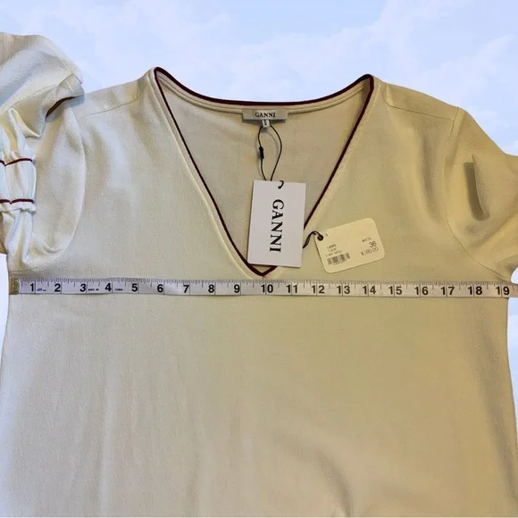 Ganni Sale! NWT Cream Dress Bell Sleeve Drop Waist Midi Clark Dress 36 Medium - Picture 5 of 6